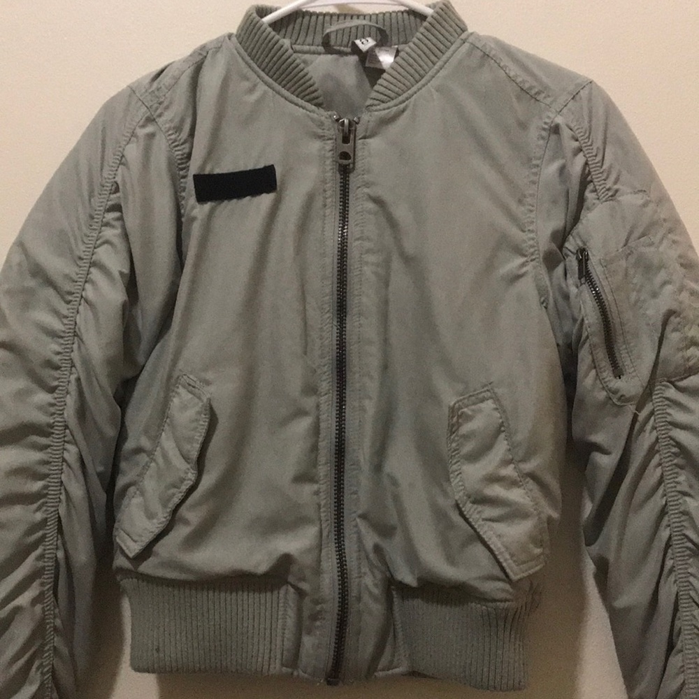 Fluffy grey bomber jacket